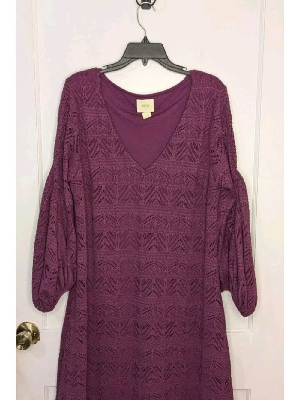 ANTHROPOLOGIE MAEVE Size Large Laila Lace Lined Dress Balloon Sleeve Purple